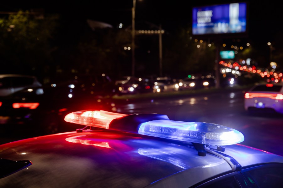 Police lights on a car at night