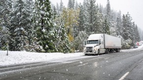 Truck driver on a snowy road