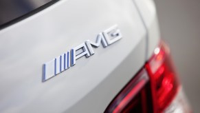 AMG emblem on the right rear corner of a Mercedes-AMG vehicle